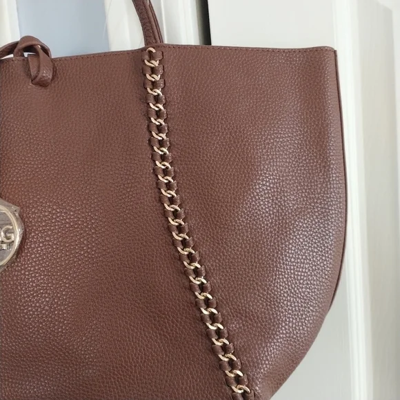 BCBG Paris Faux Brown Leather Shoulder Bag Tote - Picture 5 of 14
